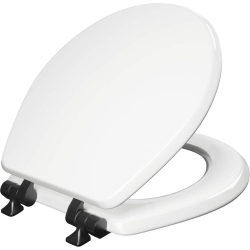 MAYFAIR Benton Toilet Seat With Matte Hinges, Slow Close Wood Seat, Secure Metal Hinges, Easy Install, Round, Wh.. In Black