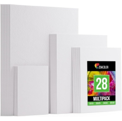 ZENACOLOR 28 Canvases for Painting - Multisize Set, 5X7, 8X10, 9X12, 12X16 - Canvas Boards -100% Cotton, 280 Gsm And Acid-.. In White