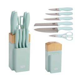 TASTY Kitchen Knife Set With Block, Cutlery Set Includes Chef, Bread, Utility, Paring, Steak Knives & Shears, 10-Piece