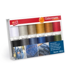 GTERMANN Gutermann Thread Set: Denim: 12 X 100M: Assorted Shades