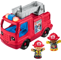 FISHER-PRICE Little People Toddler Toy Fire Truck Musical Push-Along Vehicle With 2 Figures for Pretend Play Ages 1+ Y