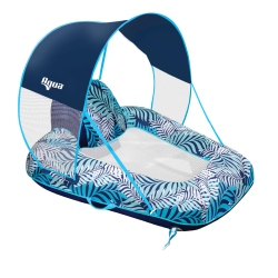 AQUA LEISURE New Aqua Zero Gravity Pool Chair Float With Sunshade Canopy And Cup Holder – Fern In Blue