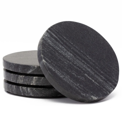 THIRSTYSTONE 4 Pack Natural Marble Round Coasters 4" Diameter Elegant Heat Tolerant In Black
