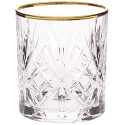 LORREN HOME TRENDS Siena Collection Crystal Double Old Fashion Beverage Glass With Band Design, Set Of 4 In Gold