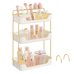 SONGMICS Makeup Organizer, 3-Tier Skincare Organiser Countertop, Customizable, Cloud Ujka013W02 In White