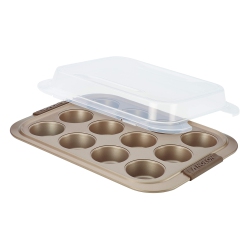 ANOLON 12 Cup Advanced Bronze Nonstick Bakeware Muffin Pan With Silicone Grips In Brown