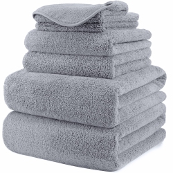 POLYTE Oversize, 60 X 30 In., Quick Dry Lint Free Microfiber Bath Towel Set, 6 Piece (Grey)