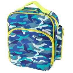 BENTOLOGY Insulated Durable Lunch Bag - Reusable Meal Tote With Handle And Pockets - Shark Camo