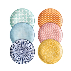 SELAMICA 8 Inch Porcelain Dinner Plates, Large Size Serving Plate for Salad, Pancakes, Steak, Set Of 6, Assorted Colors