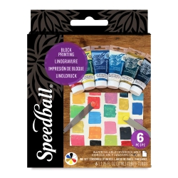 SPEEDBALL Water-Soluble Block Printing Ink Starter Set, 6 Bold Colors With Satiny Finish, 1.25-Ounce Tubes