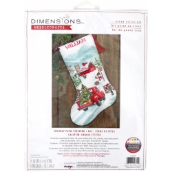 DIMENSIONS 70-09619 Holiday Farm Stocking Counted Cross Stitch Kit, 16" Long, 14 Cnt. Aida, 6 Pieces In White