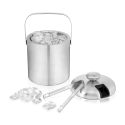 TRUE Stainless Steel Ice Bucket With Tongs, Double Walled Insulated Bar Essential With Built-In Tong Holder Lid