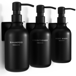 MAISONOVO Shampoo And Conditioner Dispenser With Wall Mounts | 500 Ml Set Of 3 Plastic Bottles Pump In Black