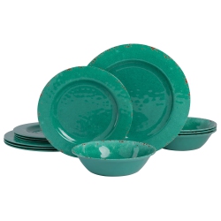GIBSON HOME Gibson Studio 94995.12 Line By Laurie Gates 12 Piece Mauna Melamine Dinnerware Set Of 4 In Green
