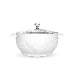 SOOMILE Ceramic Soup Tureen With Glass Lid Lovely Serving Tureens With Diamond Lid, White, Roun (2.5L)