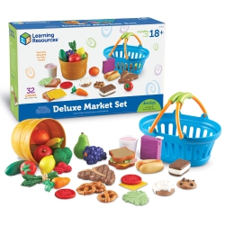 LEARNING RESOURCES New Sprouts Deluxe Market Set, Play Food, Grocery Play Toy, 32 Piece Set, Ages 2+ (Ler9725)