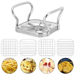ATYHAO French Fry Maker, 5In 1 Stainless Steel Potatoes Fruit Cutter Chipper Chopper Maker French Fry Tool Kitchen Gadgets