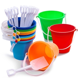 SLOOSH 12 Sets Buckets With Shovels for Kids Beach Pails Toys Party Favors Pail Set Plastic Bucket With Handles In Sand