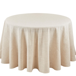 SARO LIFESTYLE Poly And Linen Blend Toscana Tablecloth With No Hemstitch Border, Natural, 90