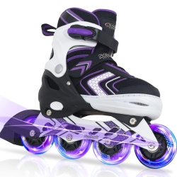 NATTORK Adjustable Inline Skates for Girls, Girls Blades Roller Skates With All Light Up Wheels for Big Kids, Purple, Size 1 2
