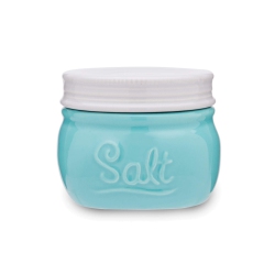 FOX RUN 48811 Vintage Style Mason Jar Salt Cellar Ceramic With White Lid, 1 Cup Capacity In Blue