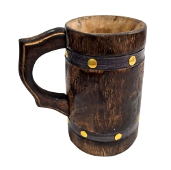 COLLECTIBLESBUY Antique Wooden Tankard Drinking Mug Handmade Leather Barrel Beer Coffee Food Safe Beverage Ancient Style Rustic Wooden