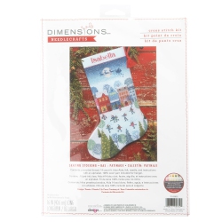 DIMENSIONS Skating Counted Cross Stitch Christmas Stocking Kit, 16" Long, 14 Cnt. Aida 6 PCs In Light Blue