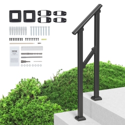 VEVOR Handrails for Outdoor Steps, 1-2 Step Stair Hand Rail Kit, Transitional Carbon Steel Railings \w Installation Kit, for Seniors, Concrete Steps