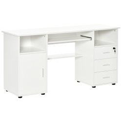 KEPOOMAN Computer Desk With Keyboard Tray And Drawers, Writing Desk, Home Office Workstation In White