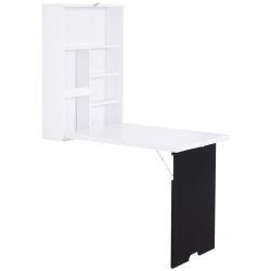 KEPOOMAN Wall Mounted Table Fold Out Convertible Desk, Multi-Functional Space Saving Computer Desk With Writing Floating Board for Students In White