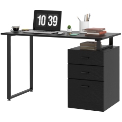 KEPOOMAN 47" L-Computer Desk Writing Table Workstation With Multi-Use Reversible File Drawers Metal Frame Home Office Furniture - In Black