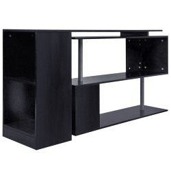 KEPOOMAN 55" Corner Computer Desk, 360° Rotating L-Shaped Desk, Home Office Workstation With 3-Tier Shelves, Bookshelf In Black