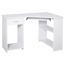 KEPOOMAN L-Shaped Desk With Keyboard Tray, Computer Corner Desk for Small Space With Shelves, Drawer, Cpu Stand, Home Office Writing Table In White