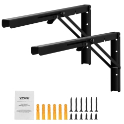 VEVOR 24” L 2 PCs Shelf Bracket Foldable, Floating Shelf Brackets, Brackets for Shelves, 5MM Thick Matte L Shelf Bracket, Steel Shelving Brackets