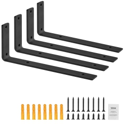 VEVOR 10 X 6 In Shelf Bracket, Floating Shelf Brackets, 4 PCs Brackets for Shelves, 5MM Thick Matte L Shelf Bracket, Steel Shelving Brackets \w 160