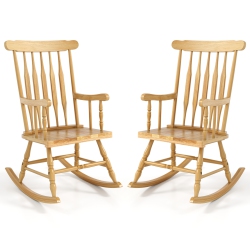 GYMAX 2 PCs Wood Rocking Chair Porch Rocker Indoor Outdoor Seat Glossy Finish Natural In Black