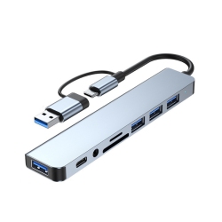 THE WAY Type-C 8-In-1 Dual-Head Docking Station, Type-C Multi-Function Sd Card Reader USBhub Expansion Hub