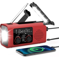 GREEN SCENIC Solar Hand-Crank Emergency Radio, Mobile Phone Power Bank + Led Light, Fmam Radio, Outdoor Camping Equipment (Red)
