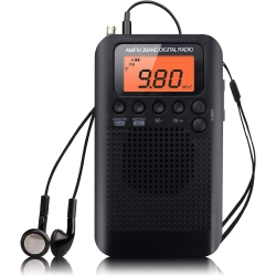 GREEN SCENIC Portable Am ​​fm Pocket Radio, Mini Personal Stereo Radio \w Digital Tuning, Earphones, Alarm & Timer, Perfect for Walking, Running