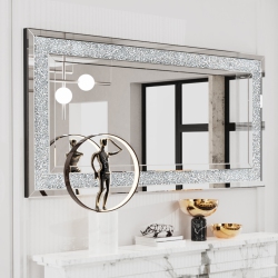 UNHO 48 X 24 Inch Rectangular Wall Mirror Crystal Crushed Diamond Mirror for Home Decor Accent Mirror for Bathroom, Entryway And Bedroom