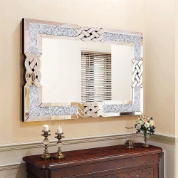 UNHO Crushed Diamond Wall Mirror, 40 X 28 Inch Rectangular Glass Vanity \w Decorative Glam Bling Crystal Frame Edge, Luxury Home Art Decor For