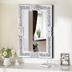 UNHO Crushed Diamond Wall Mirror, 36 X 24 Inch Rectangular Glass Vanity \w Decorative Glam Bling Crystal Frame Edge, Luxury Home Art Decor For