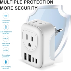 KROLEAR European And Asian Travel Plug Adapter - High Speed International Plug Adapter Us to Europe/asia Plug Adapter \w 2 USB And 2 USB-C