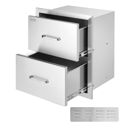VEVOR 18W X 20.6H X 12.7D Inch Outdoor Kitchen Drawers, Flush Mount Double Bbq Drawers Stainless Steel \w Handle, Bbq Island Drawers for Outdoor