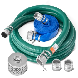 VEVOR 2 In X 65 Ft Suction Hose Kit for Water Pump, \w Blue Backwash Hose, 20 Ft Suction Hose, And Steel Round Hole Strainer, Camlocks, Clamps, Cam