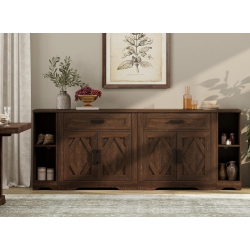 WAMPAT Modern Farmhouse Sideboard Cabinet \w Drawers & Doors, 82.7" Large Buffet Cabinet \w Adjustable Shelves, 4 In 1 Wooden Coffee Bar Table For