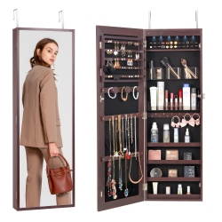 VEVOR 42.52-Inch Mirror Jewelry Cabinet, Tall Lockable Jewelry Cabinet Armoire \w Full-Length Mirror, Wall Or Door Mounted Jewelry Mirror Organizer