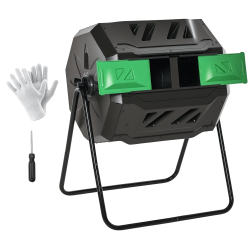 OUTSUNNY 43 Gallon (160L) Tumbling Compost Bin Outdoor Dual Chamber 360° Rotating Composter With Sliding Doors, Solid Steel Frame And Gloves In Green