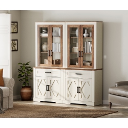 WAMPAT 5-Tier Bookcase With Glass Doors, 73.3" Tall Farmhouse Library Bookshelf With Storage Shelves&drawers for Bedroom, Living Room & Home Office