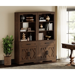 WAMPAT 5-Tier Bookcase \w Doors&drawers, 73.3-Inch Tall Farmhouse Library Bookshelf \w 3 Open Storage Shelves for Bedroom, Living Room & Home Office